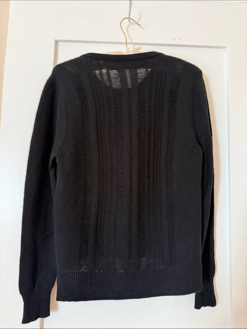 Raquel Allegra Cashmere Black Women's Crewneck Sweater - distressed back - Picture 5 of 5